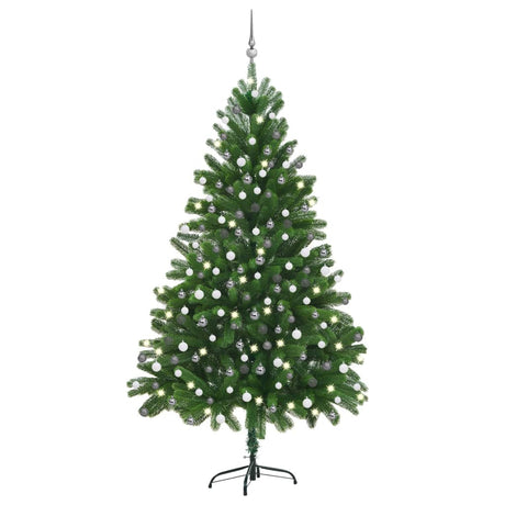 Vidaxl Kunstkerstboom mit Beleuchtung und Weihnachtsbällen 210 cm Grün