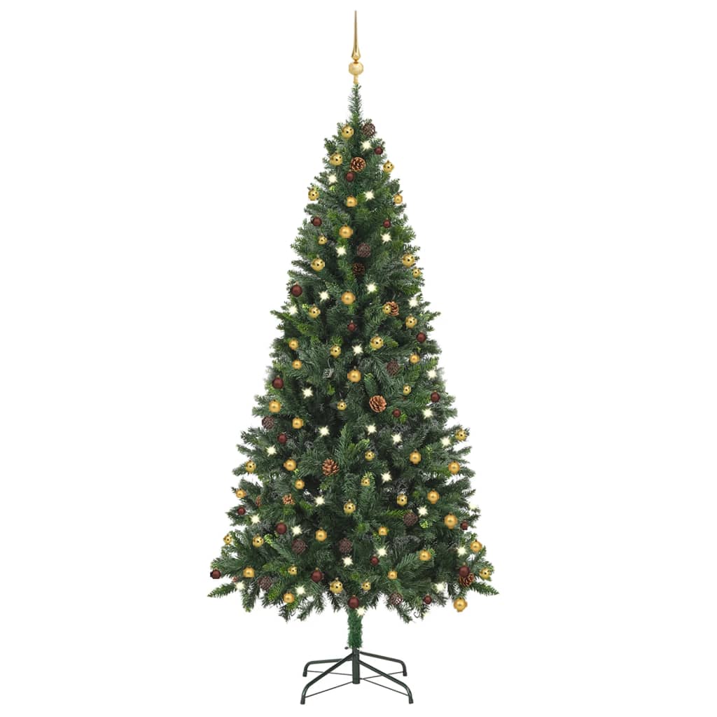 Vidaxl Kunstkerstboom mit Beleuchtung und Weihnachtsbällen 210 cm Grün