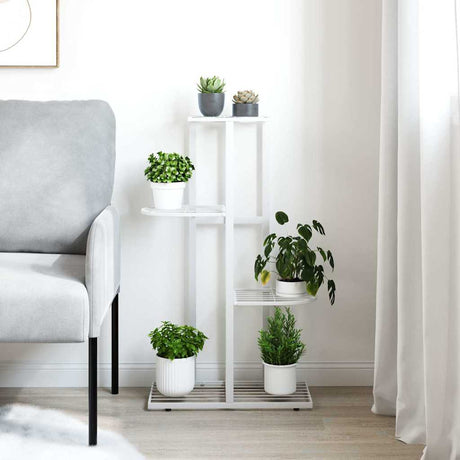 Vidaxl Blütenstandard mit 4 Schichten 43x22x76 cm Metallweiß