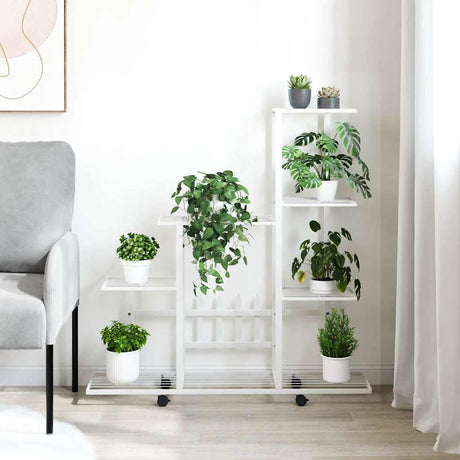 Vidaxl Blütenständer mit Rädern 94,5 x 25 x 92,5 cm Metallweiß