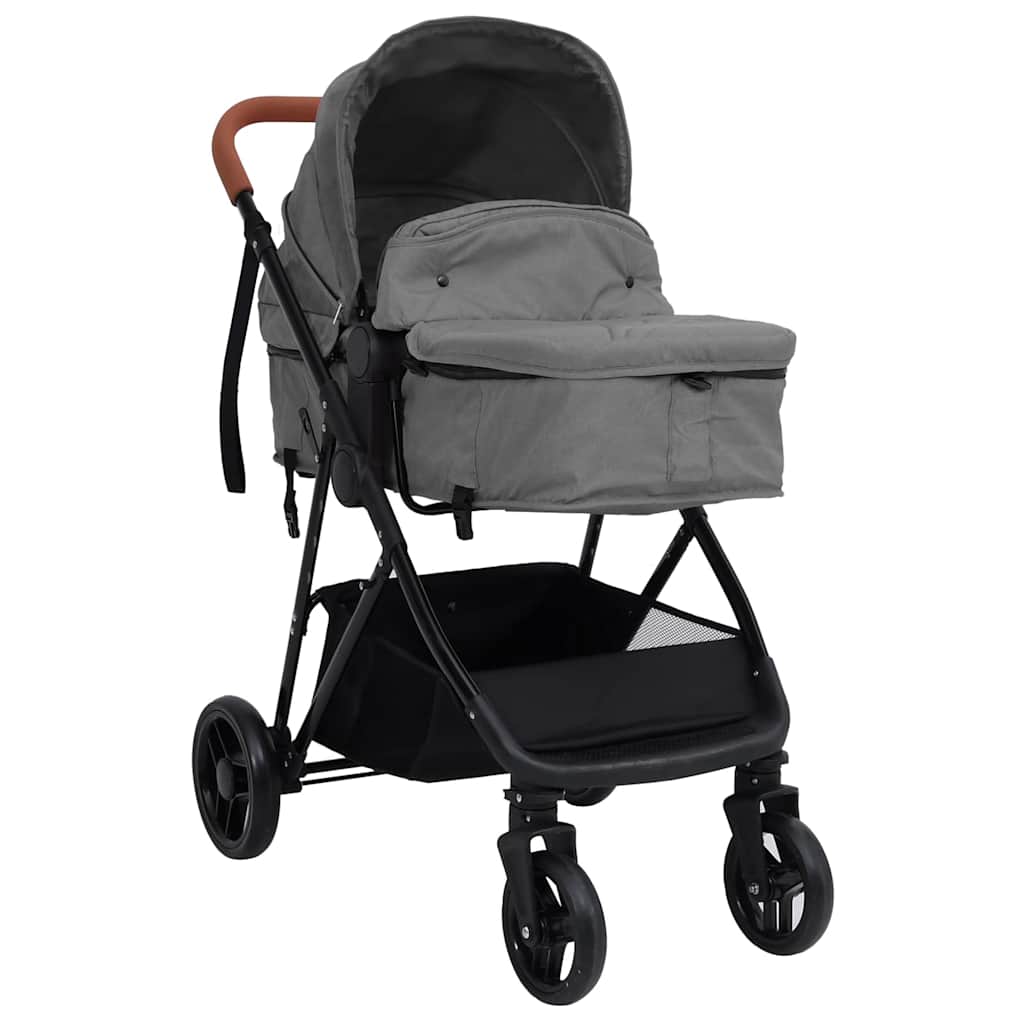 Vidaxl Kinderwagen 3-in-1 Stahl hellgrau und schwarz