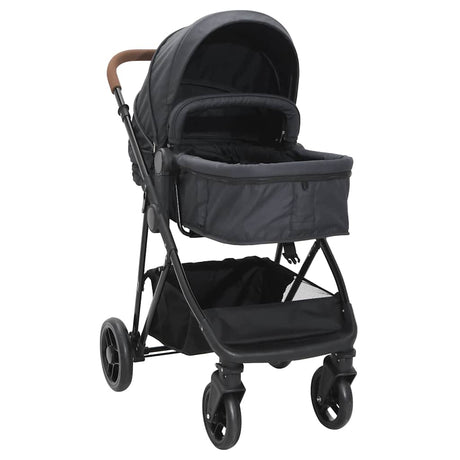 Vidaxl kinderwagen 2-in-1 staal antracietkleurig en zwart