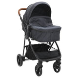 Vidaxl kinderwagen 2-in-1 staal antracietkleurig en zwart