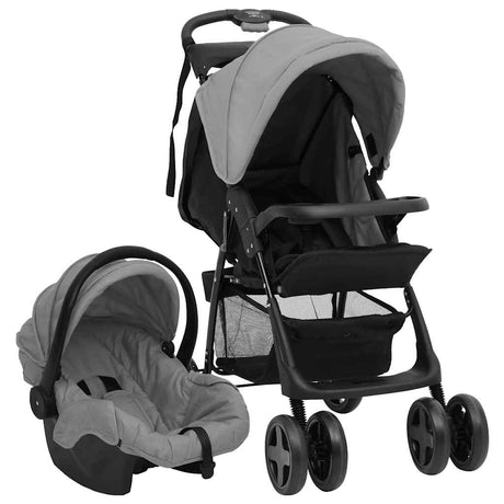 VidaXL Kinderwagen 3-in-1 Stahl hellgrau und schwarz