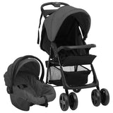 Vidaxl Kinderwagen 3-in-1 Stahl dunkelgrau und schwarz