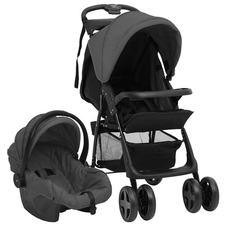 Vidaxl Kinderwagen 3-in-1 Stahl dunkelgrau und schwarz