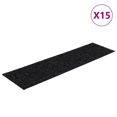 Vidaxl Treppenmatten selbstadhäsiv 15 Teile 76x20 cm Schwarz Rechteck