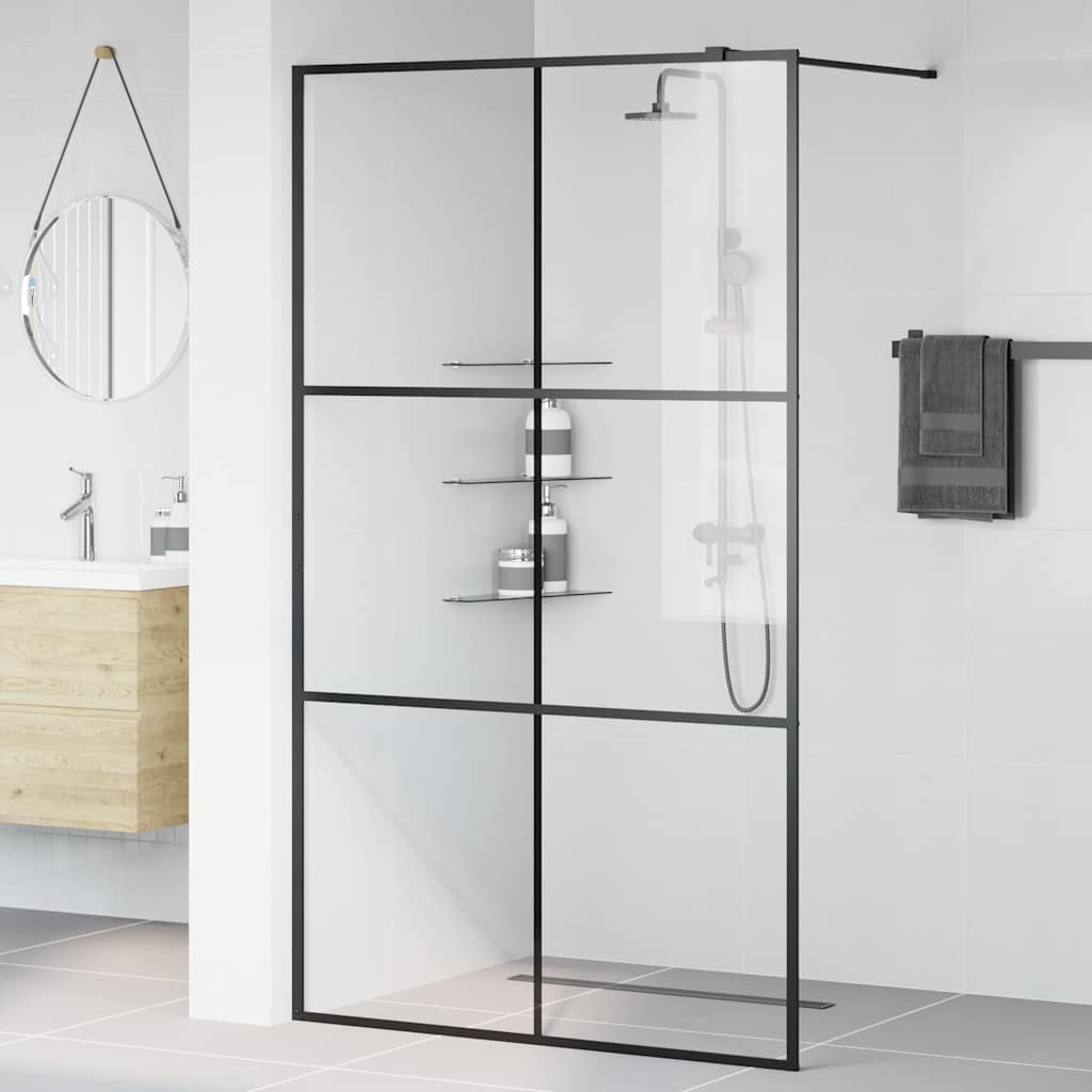 Vidaxl begehete Duschwand 115x195 cm ESG-Glas transparent und schwarz