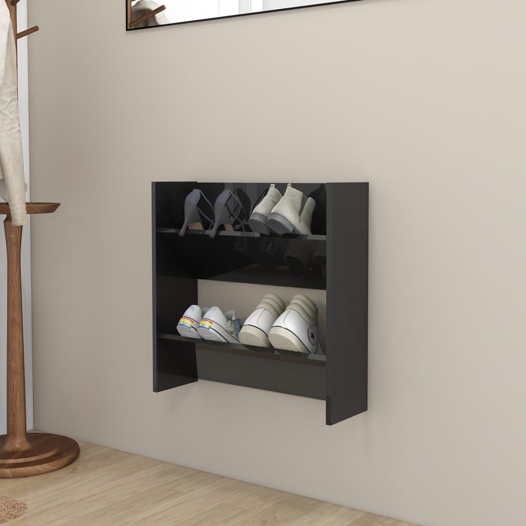 Vidaxl Wandschuhschrank 60x18x60 cm propertiertes Holz Hochglanzschwarz schwarz