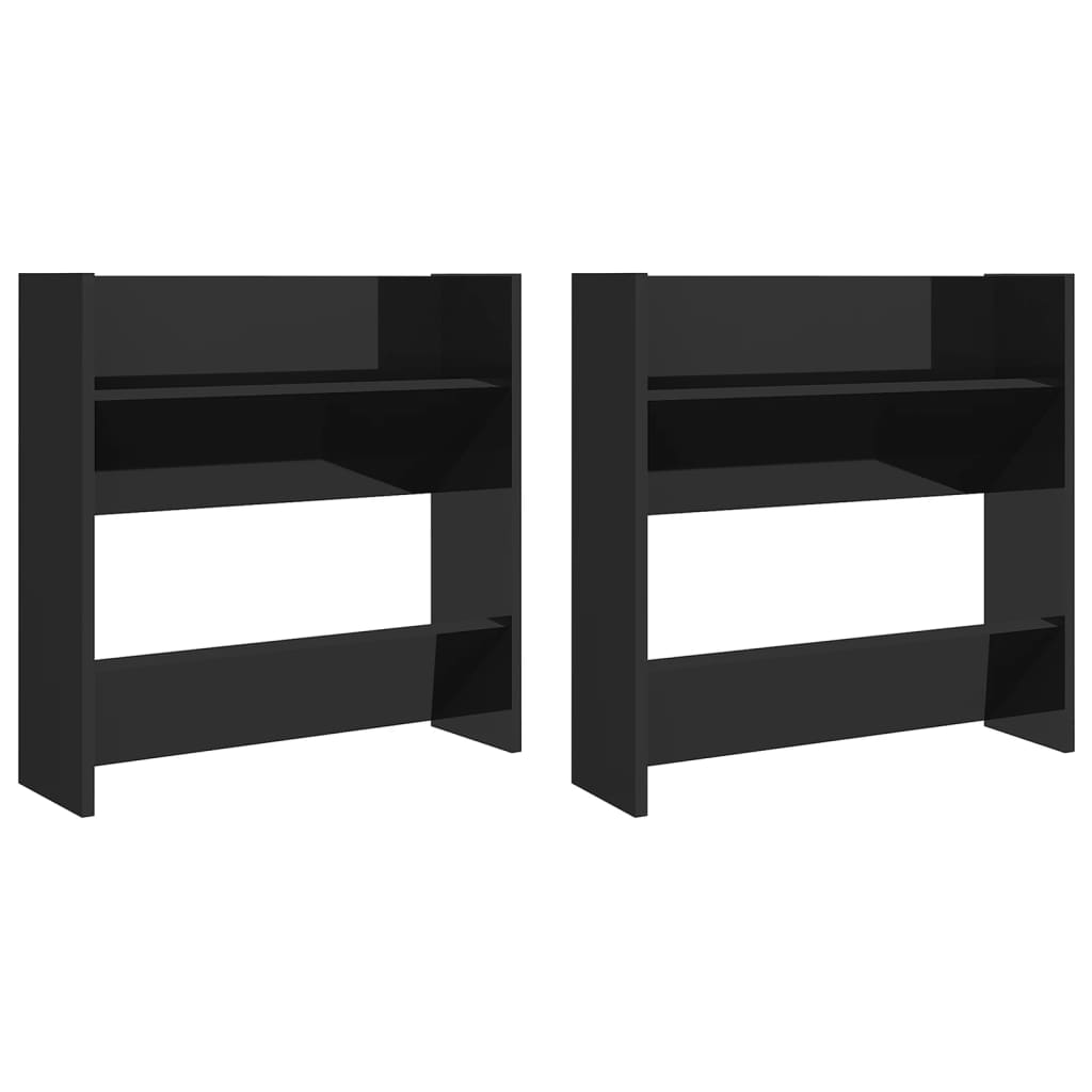 Vidaxl Wandschuhschränke 2 ST 60x18x60 cm Holz Hochglanzschwarz schwarz