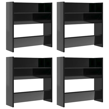 Vidaxl Wandschuhschränke 4 ST 60x18x60 cm Holz Hochglanzschwarz schwarz
