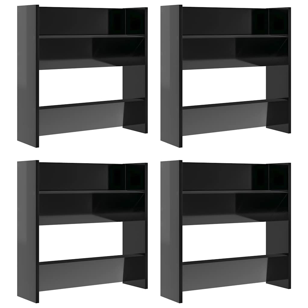 Vidaxl Wandschuhschränke 4 ST 60x18x60 cm Holz Hochglanzschwarz schwarz