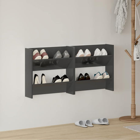 Vidaxl Wandschuhschränke 2 ST 60x18x60 cm Holz Hochglanzgrau