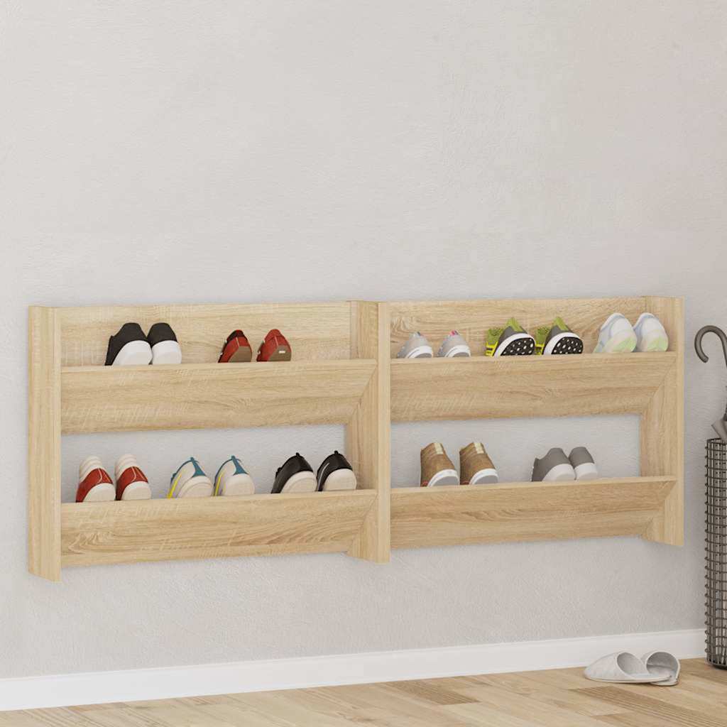 Vidaxl wandschoenenkasten 2 st 80x18x60 cm spaanplaat sonoma eiken