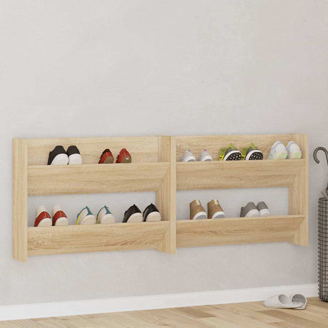 Vidaxl wandschoenenkasten 2 st 80x18x60 cm spaanplaat sonoma eiken