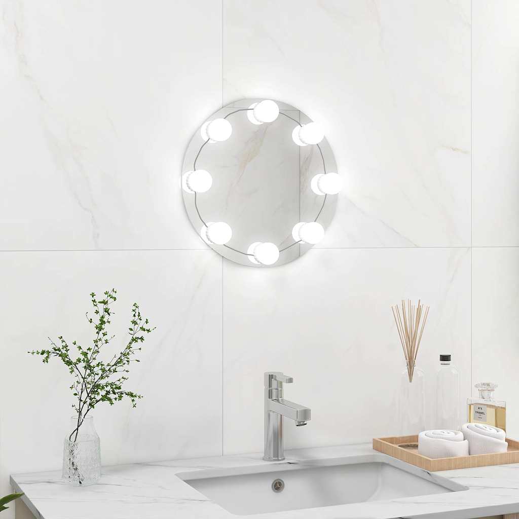 VidaXL Wandspiegel ohne Rahmen mit LED-Lampen rundem Glas