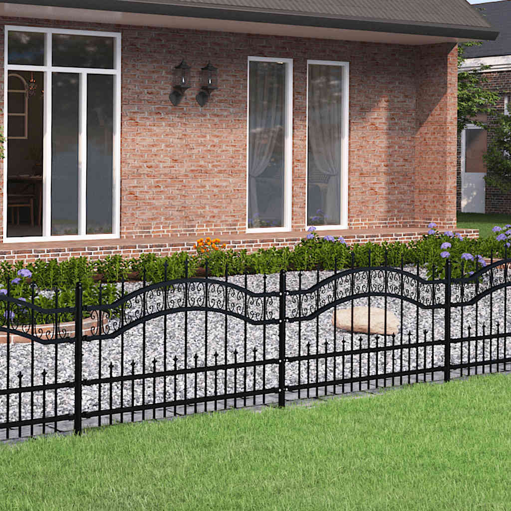 VidaXL Gartenzaun mit Stabenden 115 cm schwarz pulverbeschichteter Stahl