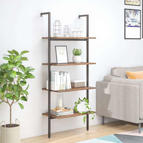 Vidaxl ladderrek met 4 schappen 64x35x152,5 cm donkerbruin en zwart