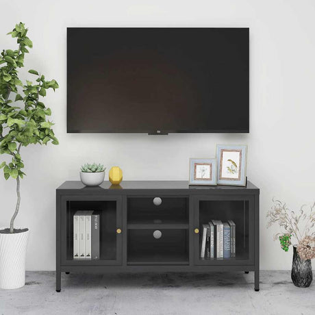 Vidaxl tv-meubel 105x35x52 cm staal en glas antracietkleurig