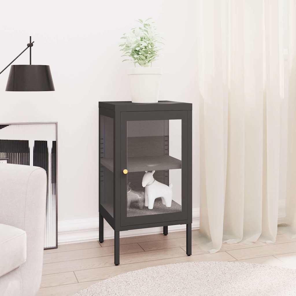 Vidaxl dressoir 38x35x70 cm staal en glas antracietkleurig