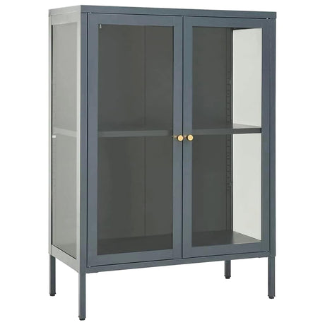 Vidaxl dressoir 75x35x105 cm staal en glas antracietkleurig