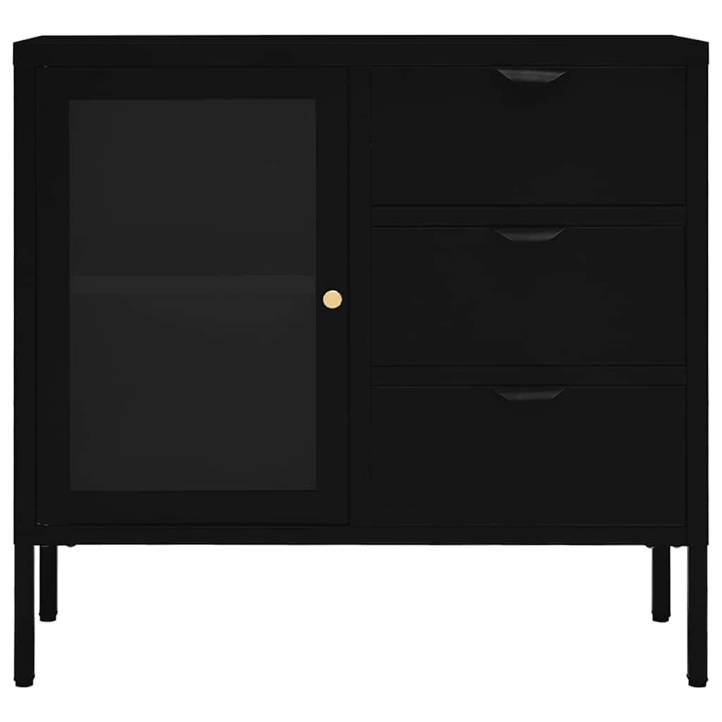 Vidaxl dressoir 75x35x70 cm staal en gehard glas zwart