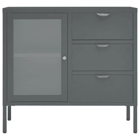 Vidaxl dressoir 75x35x70 cm staal en gehard glas antracietkleurig