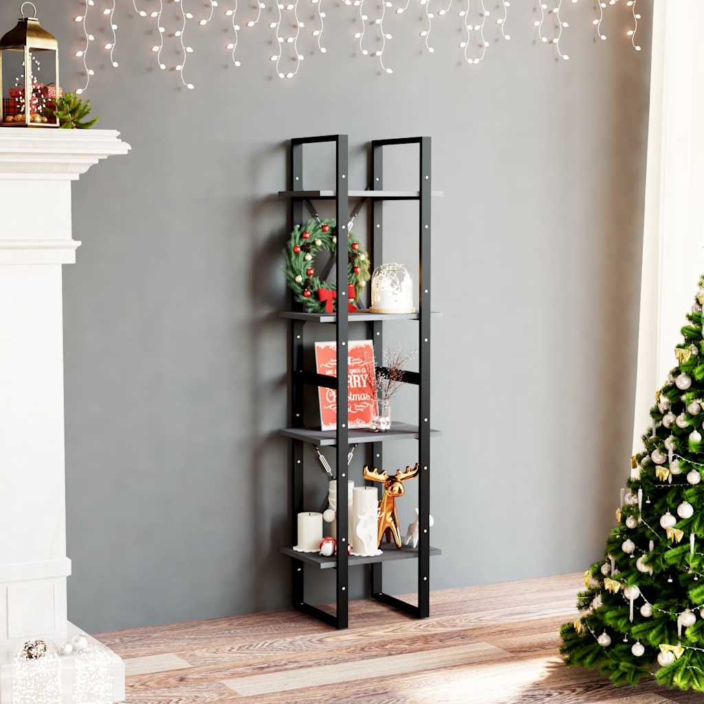 Vidaxl boekenkast met 4 schappen 40x30x140 cm massief grenenhout grijs