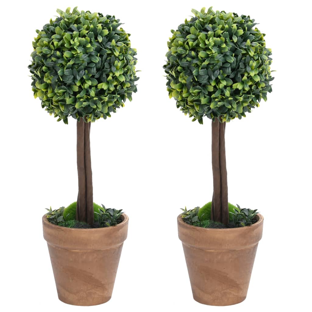 VIDAXL Künstliche Pflanzen mit Topf 2 St. Boxholz Kugelformation 33 cm Grün