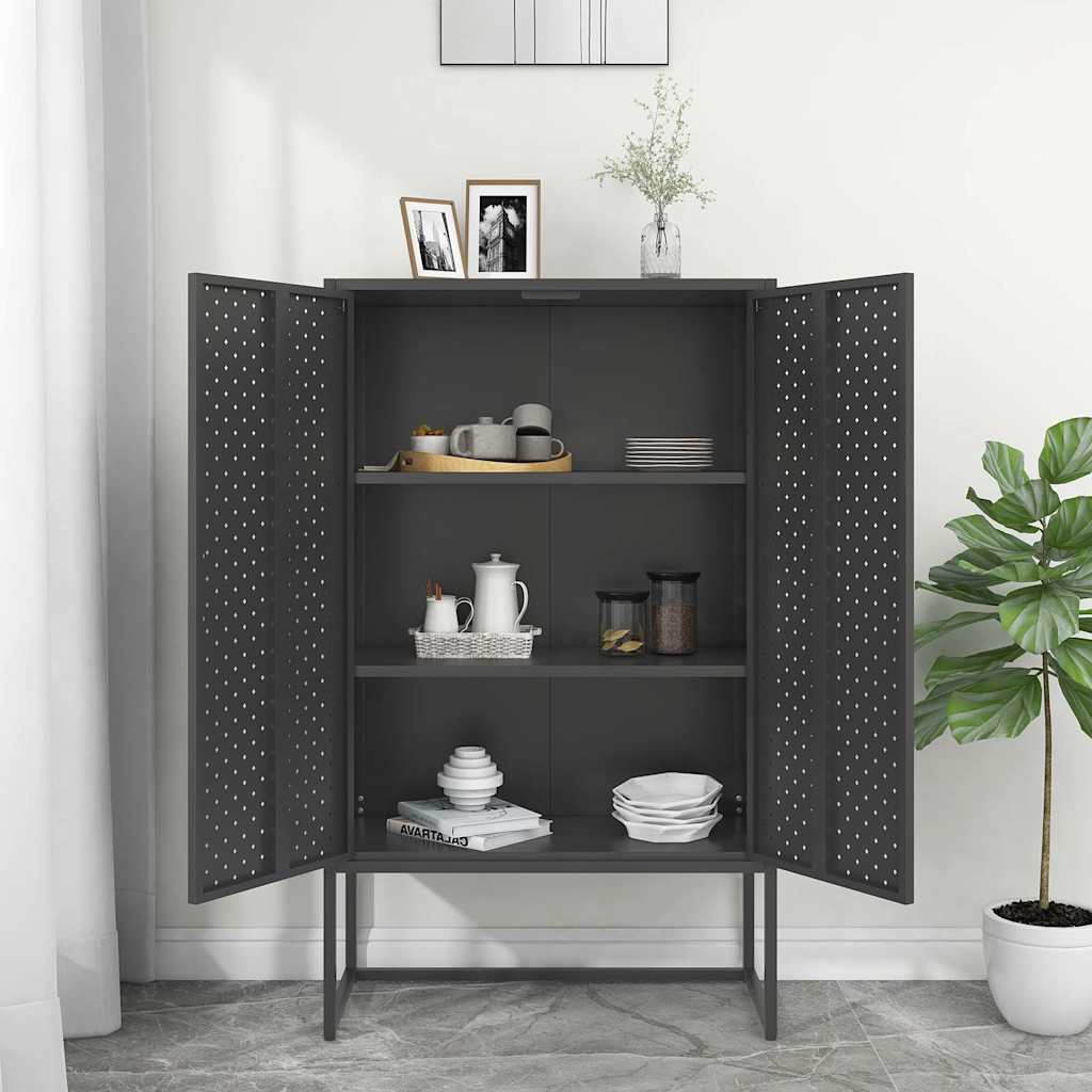 Vidaxl hoge kast 80x35x135 cm staal antracietkleurig