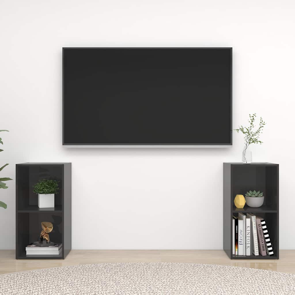 Vidaxl tv-meubelen 2 st 72x35x36,5 cm bewerkt houthoogglans grijs