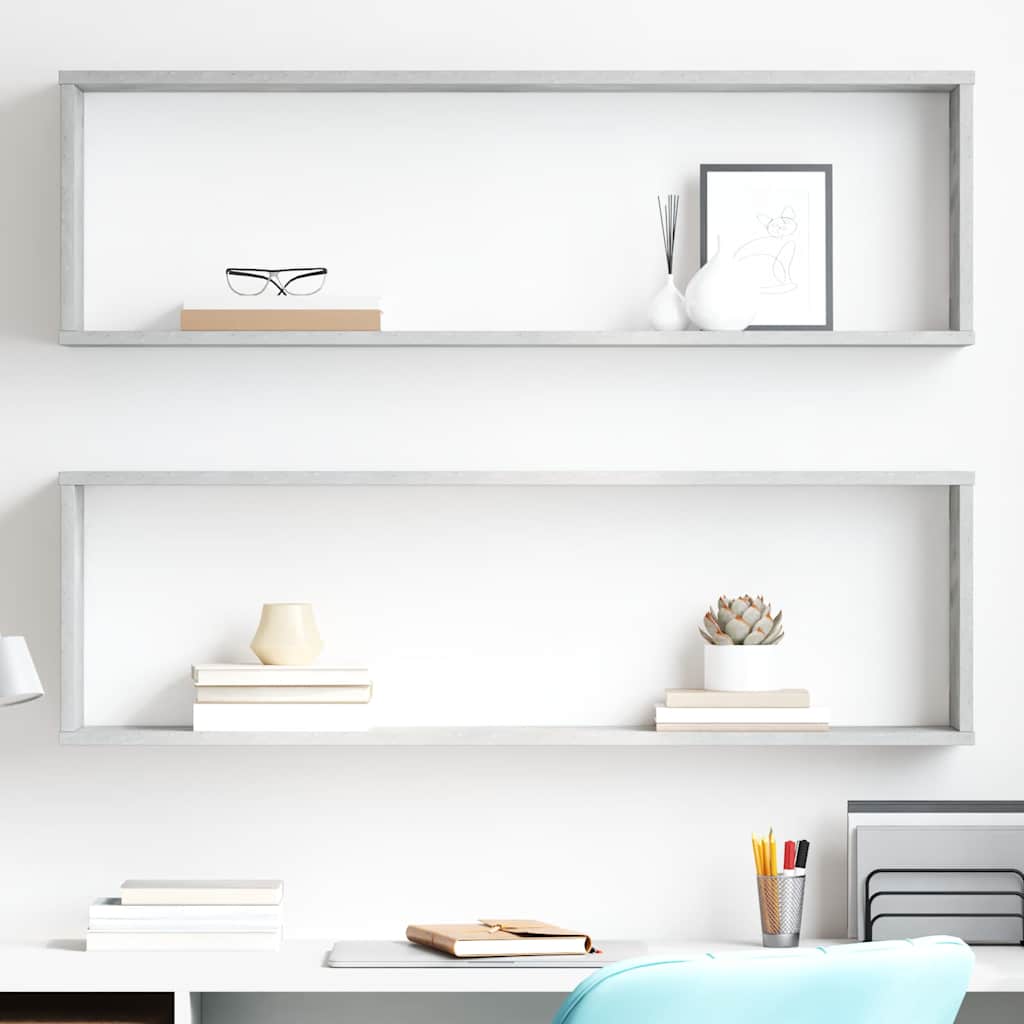 Vidaxl wandschappen kubus 2 st 100x15x30 cm bewerkt hout betongrijs