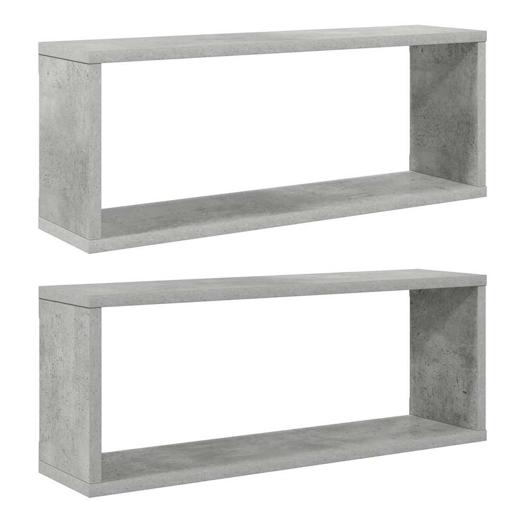 Vidaxl wandschappen kubus 2 st 60x15x23 cm bewerkt hout betongrijs
