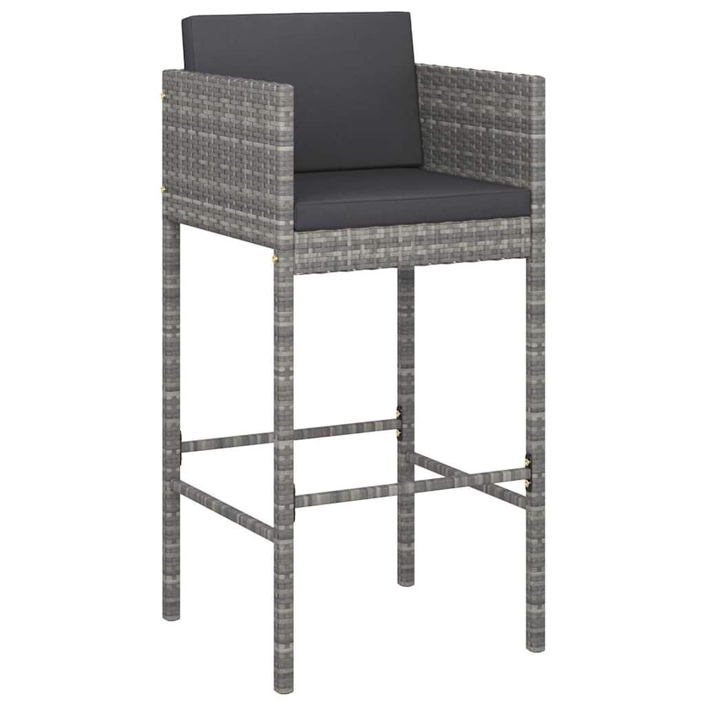 Vidaxl barkrukken 2 st met kussens poly rattan grijs