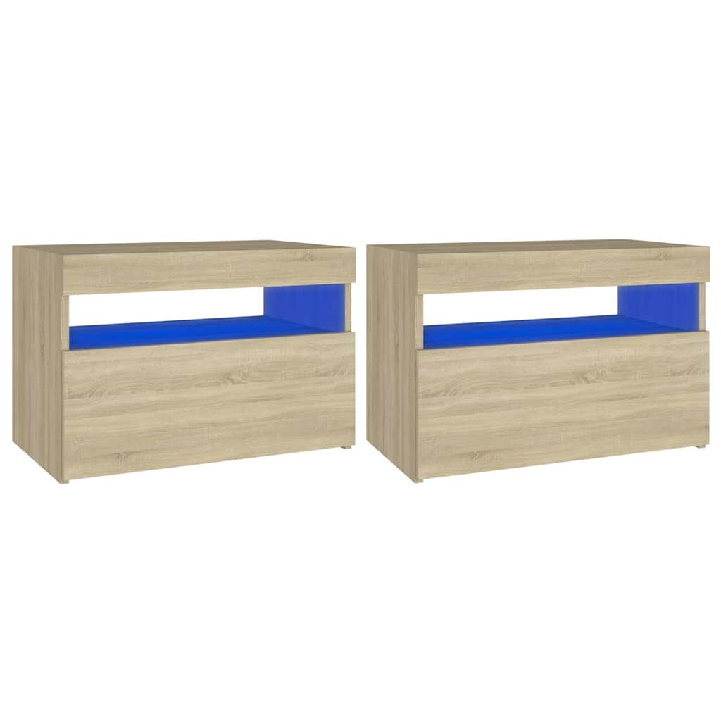 Vidaxl nachtkastjes 2 st led-verlichting 60x35x40 cm sonoma eikenkleur