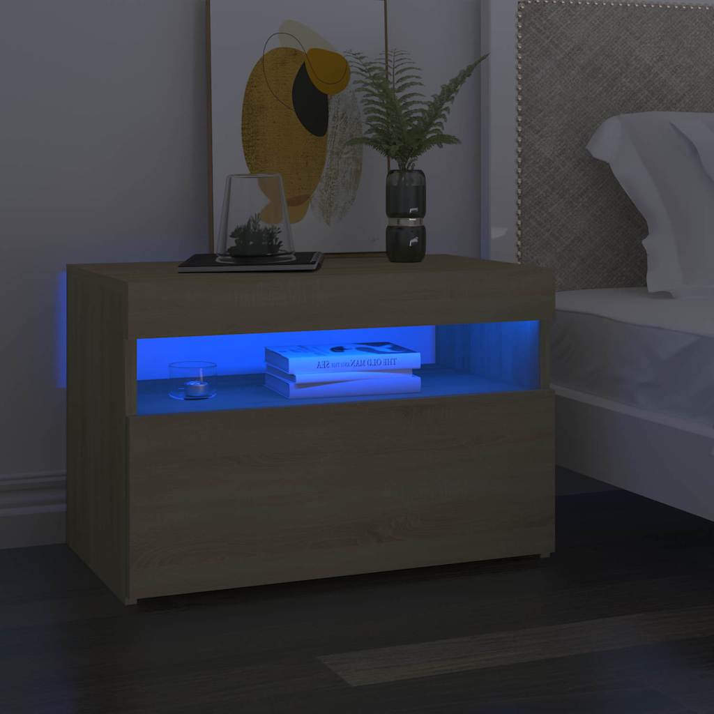 Vidaxl nachtkastjes 2 st led-verlichting 60x35x40 cm sonoma eikenkleur