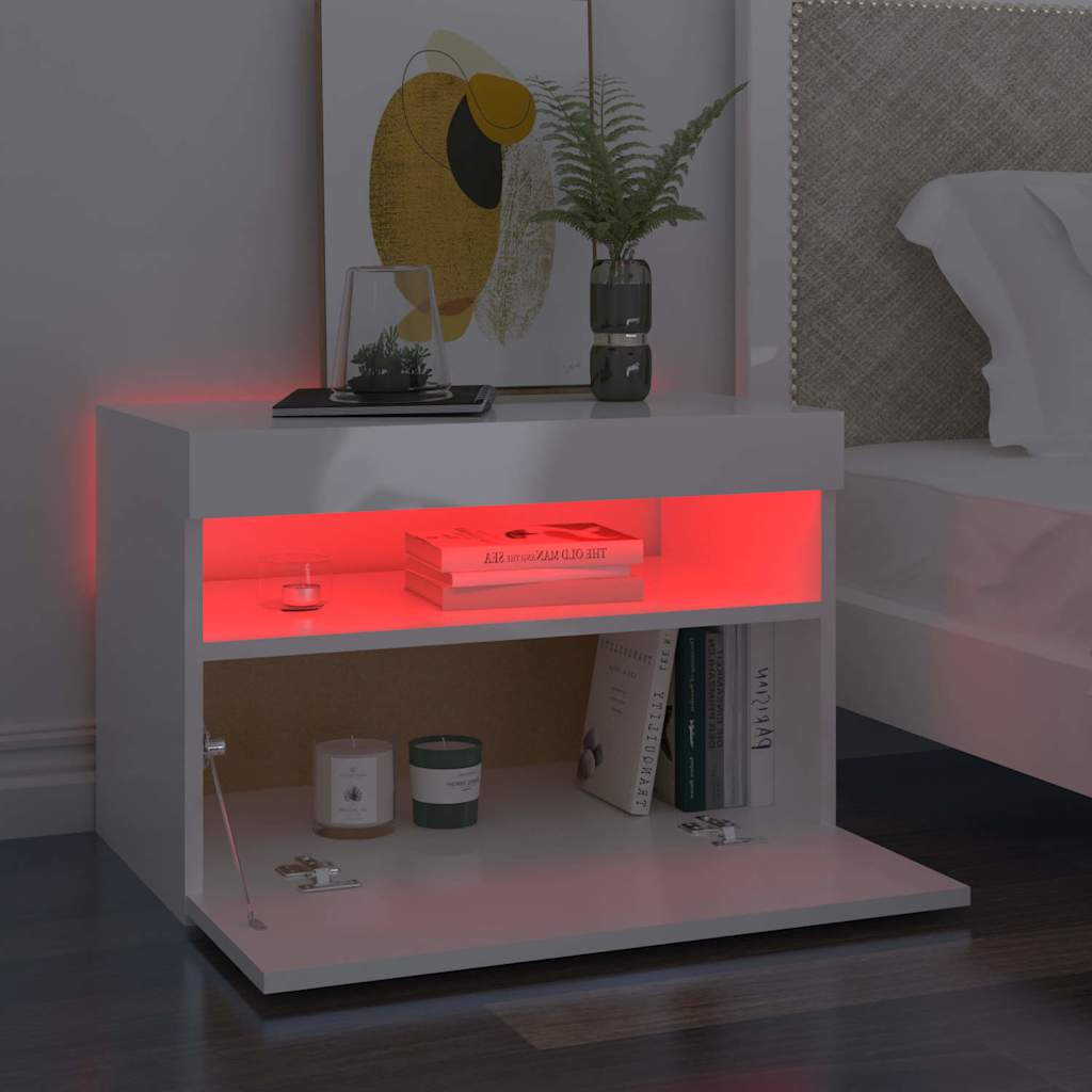 Vidaxl nachtkastjes 2 st led-verlichting 60x35x40 cm hoogglans wit