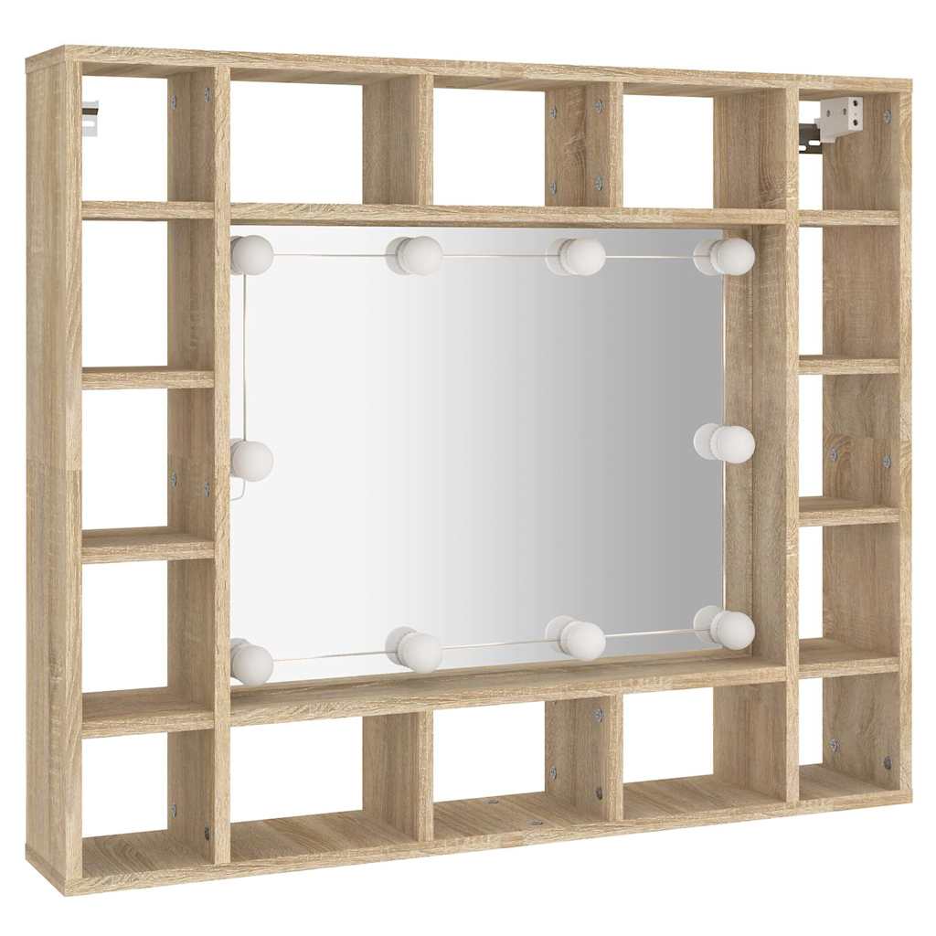 Vidaxl spiegelkast met led-verlichting 91x15x76,5 cm sonoma eikenkleur