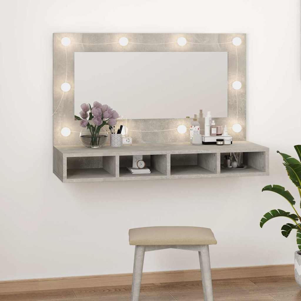 Vidaxl spiegelkast met led-verlichting 90x31,5x62 cm betongrijs