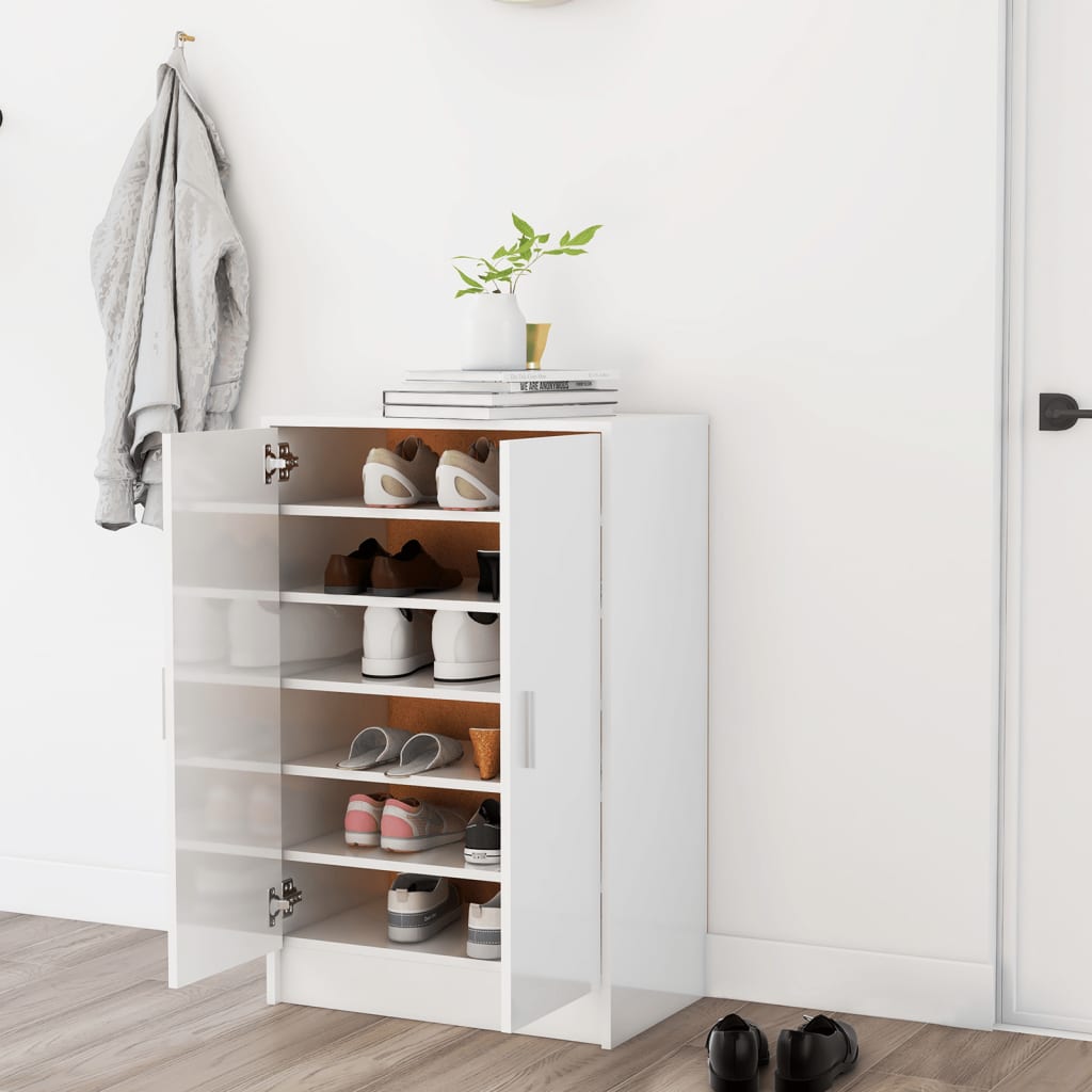 Vidaxl Schuhschrank 60x35x92 cm Spanplatte Hochglanz weiß