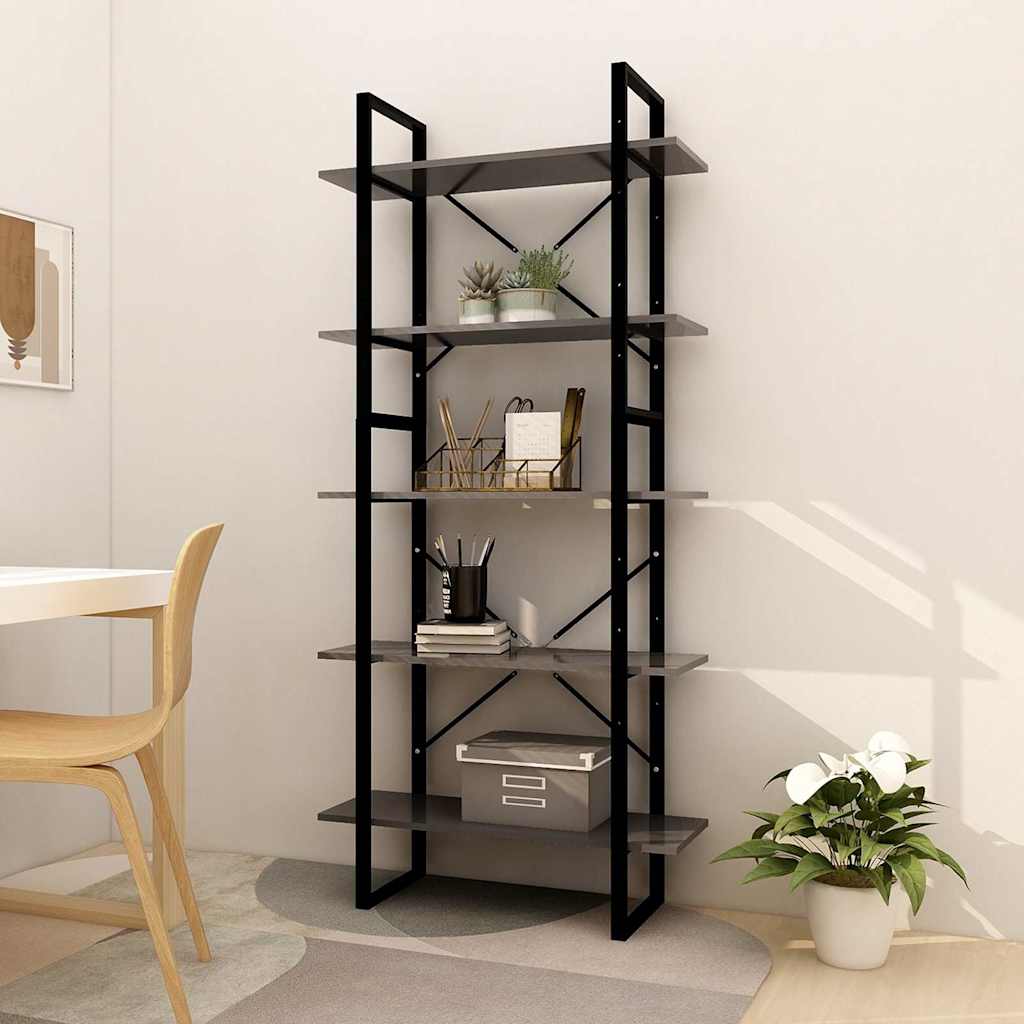 Vidaxl boekenkast met 5 schappen 80x30x175 cm bewerkt hout grijs