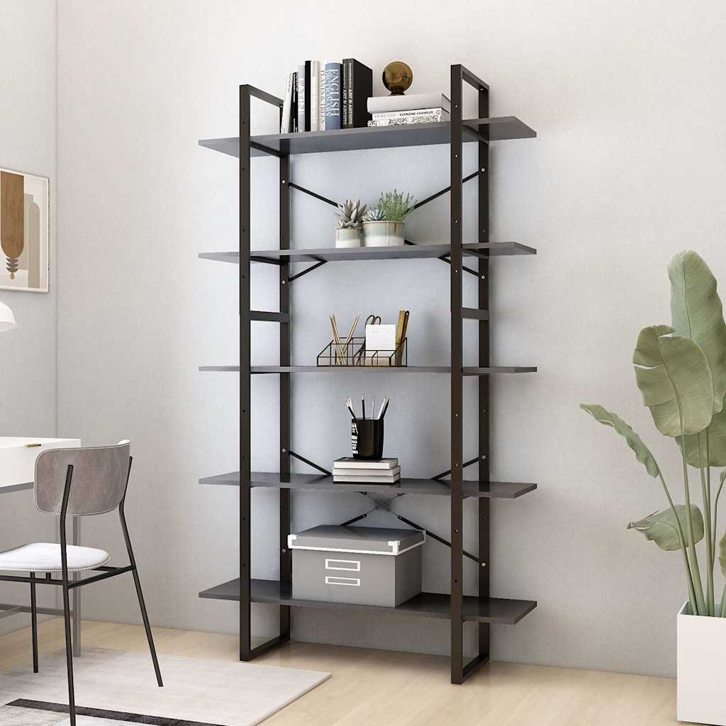 Vidaxl boekenkast met 5 schappen 100x30x175 cm bewerkt hout grijs