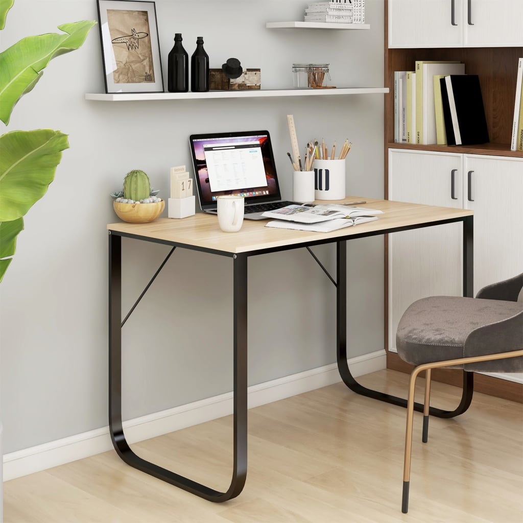 Vidaxl computerbureau 110x60x73 cm spaanplaat zwart en eikenkleurig