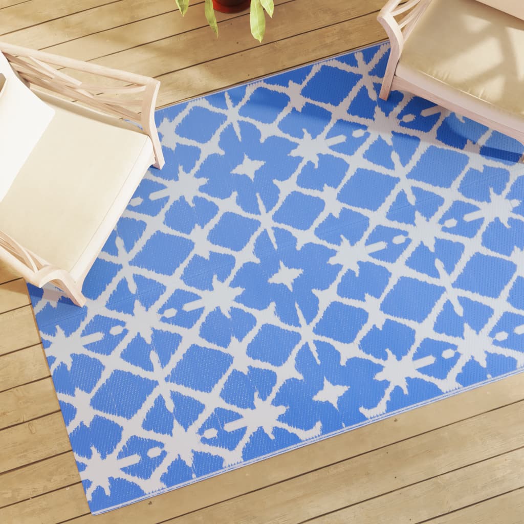 Vidaxl außerhalb des Teppichs Arakil 140x200 cm Polypropen Blau und Weiß