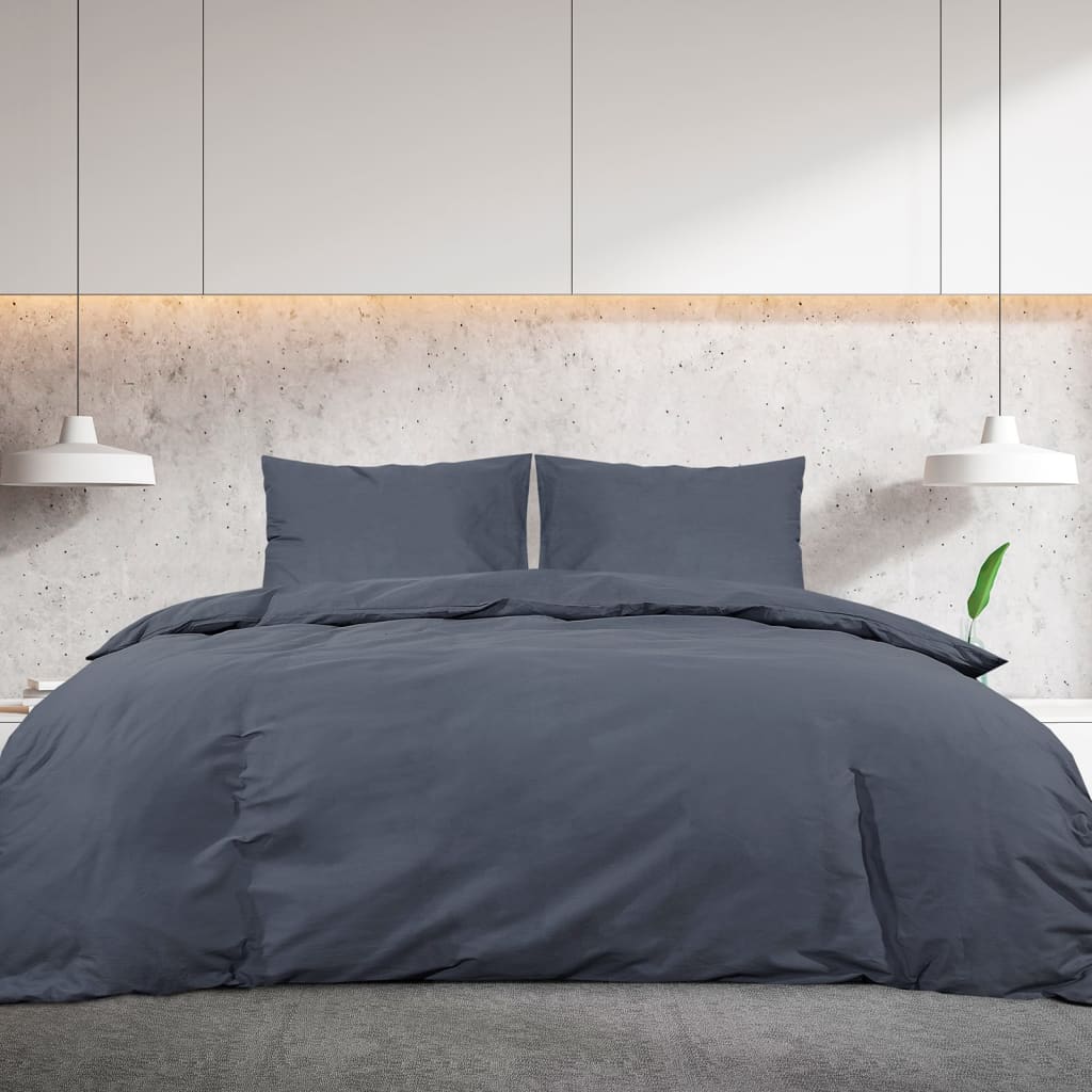 Vidaxl Duvet Crossing Set 240x220 cm Baumwoll -Anthrazit -ausgelöst