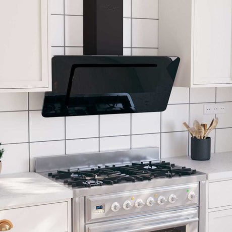 Vidaxl Wandextraktionshaube 90 cm Edelstahl und gehärtetes Glas schwarz
