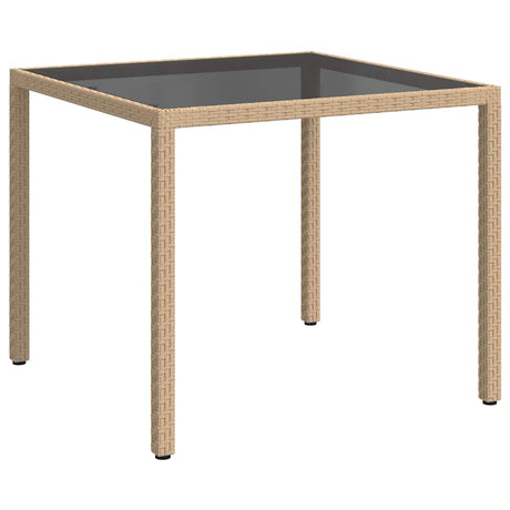 Vidaxl tuintafel 90x90x75 cm gehard glas en poly rattan beige