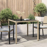Vidaxl tuintafel 90x90x75 cm gehard glas en poly rattan beige