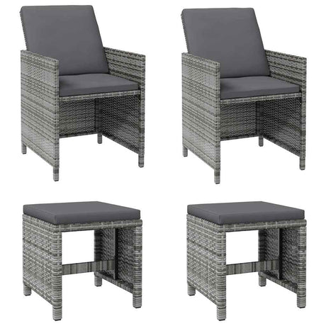 Vidaxl 4-delige tuinstoelen- en voetenbankenset poly rattan grijs