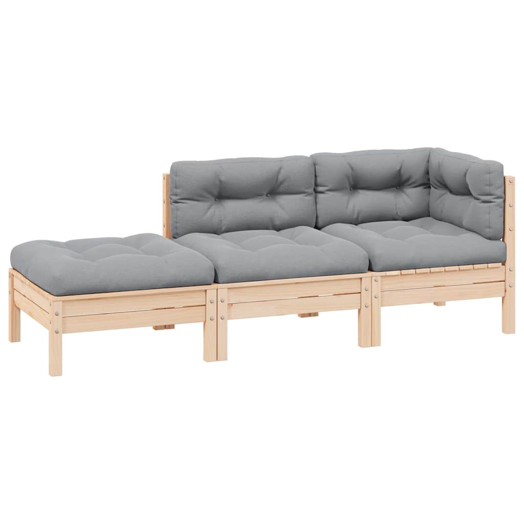 Vidaxl 3-delige loungeset met grijze kussens massief grenenhout